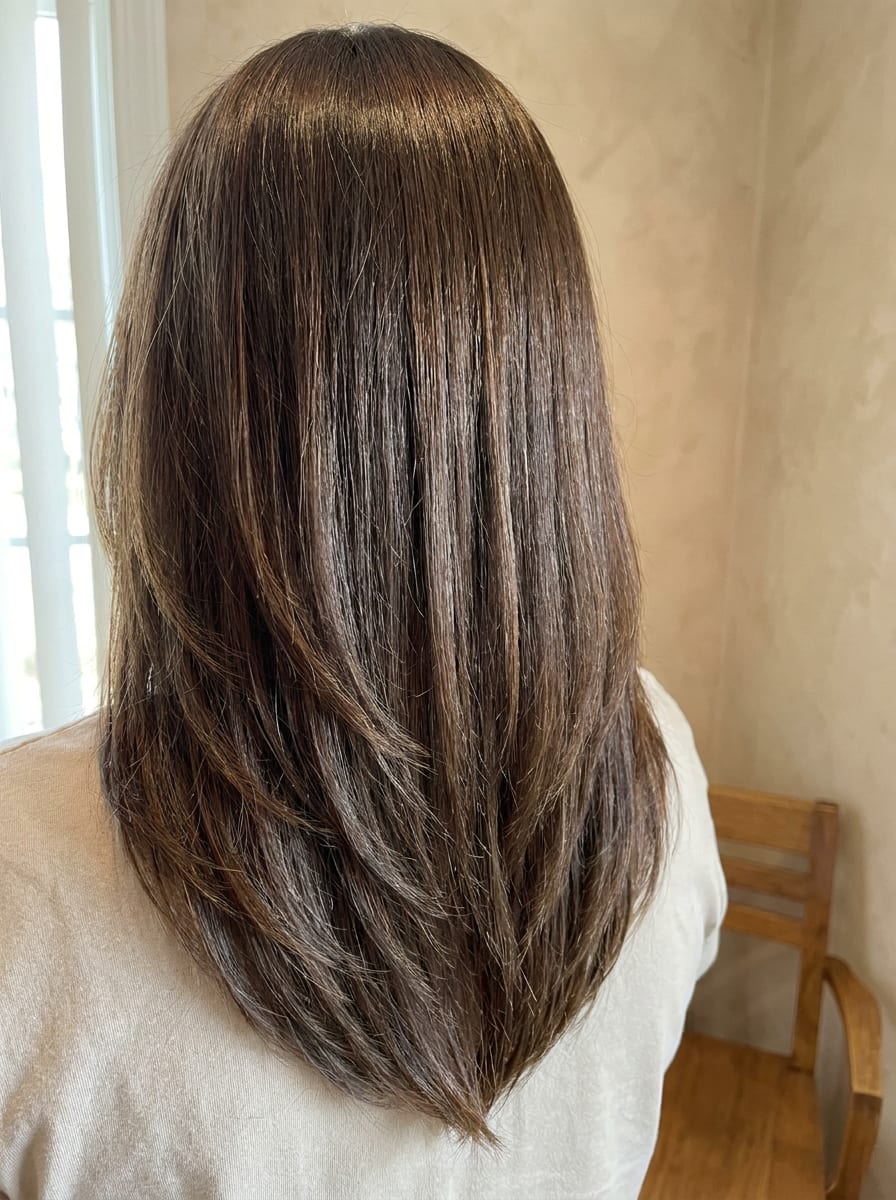 Lange Haare mit V-förmigen Stufen - Stufenschnitt lange Haare